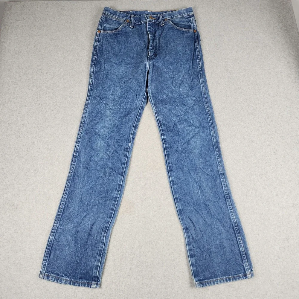 Wrangler Jeans Mens 30x32 Blue Denim Western Cowboy Cut Slim Fit Straight Leg